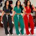 Fashion Casual Two Piece Suit For Women With Zipper Short Sleeved Short Top And Loose Trousers_ecoleips.com