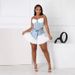 Women's Clothing New Fashion Sexy Suspenders Satin Splicing Denim Skirt Suit Two Piece Suit_ecoleips.com