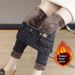 Fleece-Lined Thickened Stretch High-Waisted Jeans For Women, Autumn And Winter, Plus Size, Slimming, Elastic Waist,_ecoleips.com