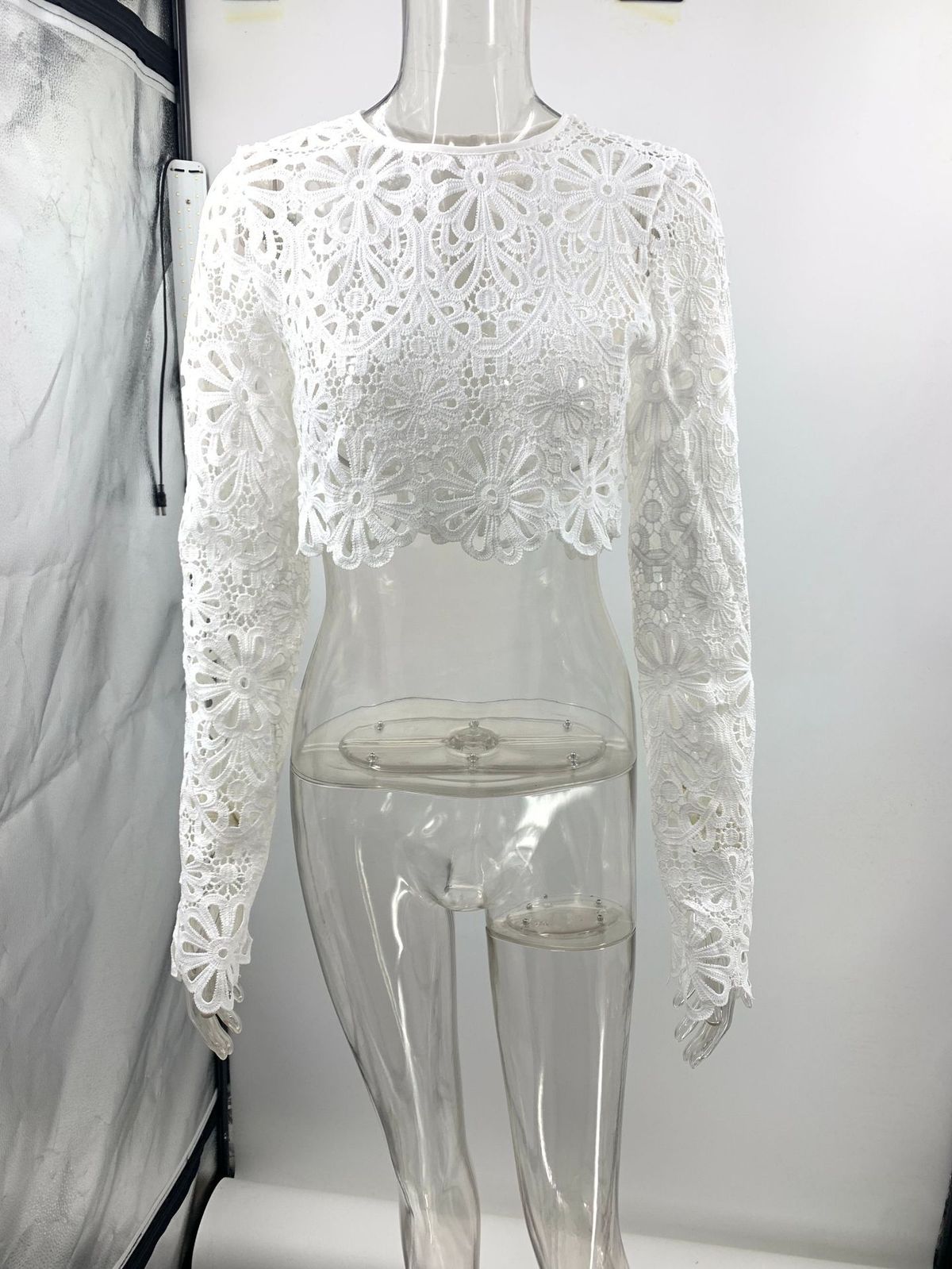 K New Slim Fit Hollow Lace Top+skirt Two-piece Set_ecoleips.com