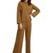 Autumn/Winter Loose-Fitting Solid Color Sweater And Knit Wide-Leg Pants Set With Slits_ecoleips.com