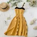 Knitted Contrast Color Sexy V Neck Spaghetti Strap Summer Mini Dress Women Casual Party Yellow Black Sweater Dresses_ecoleips.com