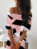 Women's Geometric Print Casual Fashion Two-Piece Ensemble T-Shirt And Skirt Set plus Size Available_ecoleips.com