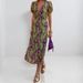 Voya 2026 Women's Fashion Printed V-neck Pleated Waist Slimming Dress_ecoleips.com