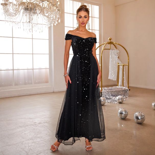 Women's Clothing Solid Color Long Sleeveless Fashion Slim Temperament Big Swing Skirt Evening Dress_ecoleips.com