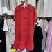 Women's Rhinestone Embellished Heart Dress European American Style Summer Loose Fit Slimming Round Neck Ruffled Hem Fashionable_ecoleips.com
