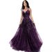 Women’s Clothing Glitter Tulle Ball Gown Women's Lace Applique Long Ball Gown with Spaghetti Straps A Line_ecoleips.com