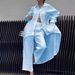 Women's Clothing Elegant Cotton Linen Slim Waist Long Shirt Wide Leg Pants Suit_ecoleips.com