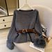 Women's Long Sleeve Knit Sweater With Fur Lined Sleeves Autumn/Winter Fashionable Casual Preppy Style Pullover For Office And Outerwear_ecoleips.com