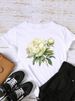European And American Cross-border Foreign Trade Women's Floral Plant Print Round-neck Short-sleeve T-shirt Top_ecoleips.com