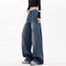American Retro Distressed Scimitar Jeans For Women Early Spring Design Loose Slimming Floor-Length Wide-Leg Sickle Pants_ecoleips.com