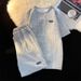 Women's Clothing Casual Sports Suit Waffle Trendy Brand College Style Short Sleeved T Shirt Loose Letter Shorts Summer Two Piece Suit_ecoleips.com