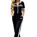 Women's Casual Suit Color Blocked Short Sleeved Jacket & Striped Straight Leg Trousers Spring/Summer New Arrivals_ecoleips.com