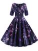 Half Sleeve Black Summer Women Dress Floral Print Vintage Party Dresses Robe Casual Retro A-Line Vestidos_ecoleips.com