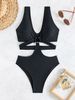 O‑Ring Decor Deep V Multi Cutout Ruched High Cut One‑Piece Swimsuit Women Summer Beach Bathing Suit_ecoleips.com