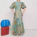 Women's Clothing Lantern Sleeve V Neck Silhouette Print Big Swing Holiday Style Dress Long Skirt_ecoleips.com