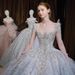 Court-Style Wedding Dress | Luxury Princess Ball Gown With Long Train | High Waist A-Line Bridal Gown | Lace Long Sleeves | XS-XXL_ecoleips.com