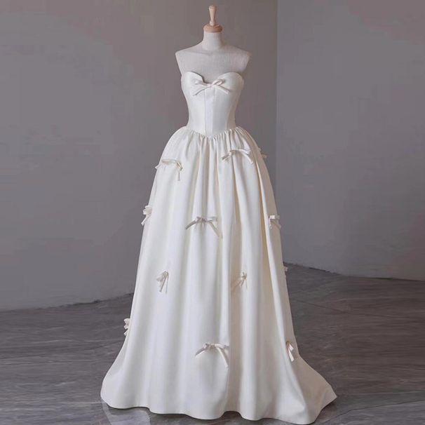 Women's Clothing Floor Length Wedding Dress New Style Tube Top Satin Super Fairy Welcoming Travel Shoot Niche Bow Dress Skirt Female_ecoleips.com