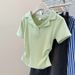 Women's Clothing Short Sleeved T Shirt Women's Summer New Niche Waist Straight Shoulder Slimming Short Top_ecoleips.com