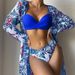 Women's Clothing Fashion Sexy Multi Color Printed Mesh Blouse Female Split Bikini Bikini Three Piece Set_ecoleips.com