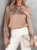 Women's Clothing Parisian Off-Shoulder Blouse | Crushed Satin Shirt With Bell Sleeves – Romantic Rose Gold & Modern Baroque Elegance_ecoleips.com