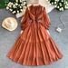 Women's French Style Off-Shoulder Round Neck Dress With Lantern Sleeves Elastic Waist Slimming Ruffle Long Skirt Summer Elegant_ecoleips.com