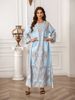 Women's Long Robe Fashion Print Beaded Rhinestone Dress, Elegant Evening Gown, Stylish Long Skirt, Perfect For Special Occasions_ecoleips.com