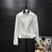 Women's V-Neck White Long Sleeve Shirt Layering Look Tunic Top Slim Fit Casual Blouse Versatile & Timeless White_ecoleips.com