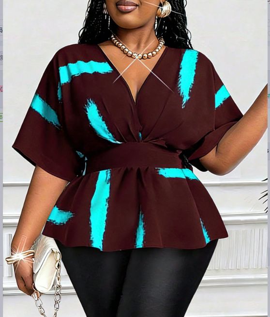 2026 Curvy Jacquard Blouse, Solid V Neck Dolman Sleeve Shirt With Decorative Buttons, Spring Summer Beach Vacation Top_ecoleips.com
