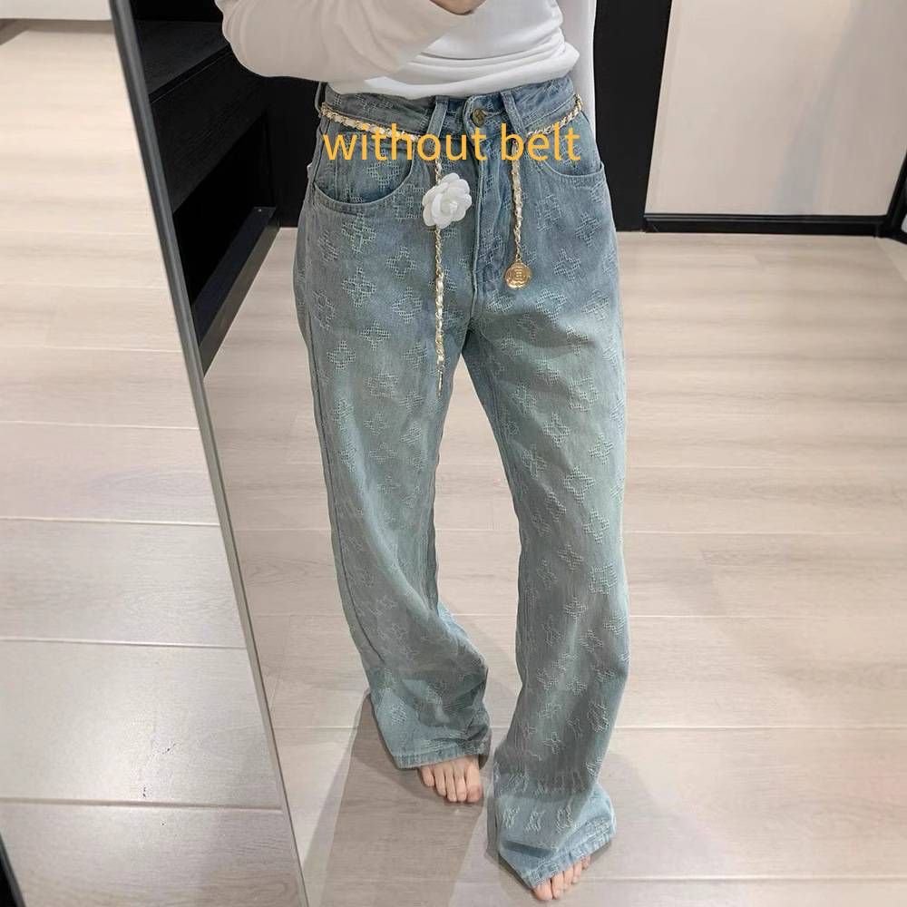 Women's Clothing Light Colored Jacquard Straight Jeans For Spring New High Waist Versatile Loose Wide Leg Pants_ecoleips.com