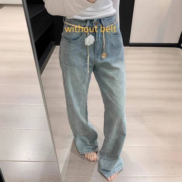 Women's Clothing Light Colored Jacquard Straight Jeans For Spring New High Waist Versatile Loose Wide Leg Pants_ecoleips.com