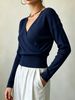 Women Cross Wrap V Neck Ribbed Knit Top Loose Long Sleeve Lightweight Hollow Texture Breathable Skin-friendly Cropped Knit Blouse_ecoleips.com