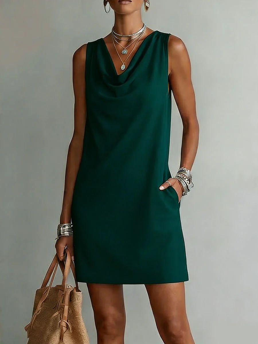 Women's Clothing Summer Women's Turtleneck Dress Elegant Sexy Solid Color Sleeveless Fashion For Formal & Casual For Women_ecoleips.com