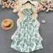 New Summer Korean Fashion Rose Flower Print Romantic Retro Party Dress Elastic High Waist Vacation Long Dress Beach Vestido_ecoleips.com