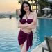 New Elegant Purple Bikini Three Piece Set For Women Flattering Slimming Swimwear For Vacations Hot Springs Beaches_ecoleips.com