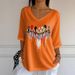 Creative And Personalized Printed V-Neck Three-Quarter Sleeve Loose Women's Top_ecoleips.com