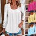 Women's Clothing Fashion Casual Square Neck Wrinkled Long Sleeved T Shirt_ecoleips.com