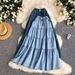 High-Waisted Slimming Denim Midi Skirt Korean Style A-Line Elastic Waist Long Skirt For Women Fashionable Versatile Summer Commuting_ecoleips.com