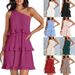 Women's One Shoulder Layered Spliced Hem Solid Color Dress Spring Summer_ecoleips.com