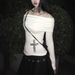 White Off-Shoulder Long Sleeve Women's Top Y2K Summer Casual Fashion Rhinestone Decorated Comfortable Sexy Tight Fitting_ecoleips.com