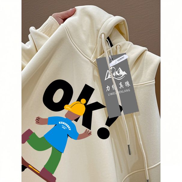 Men's Retro Style Thin Hooded Sweatshirt Fleece Lined Thickened Loose Fit Korean Style Trendy Hoodie for Spring And Autumn_ecoleips.com