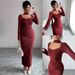 2025 Women's Retro Elegant High-End Knitted Texture Evening Gown Neckline Design Pleated Slim Fit Figure Exquisite Dress_ecoleips.com