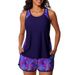 Women's plus Size Printed Tankini European American Style Summer Two-Piece Swimsuit Vest Bikini Boxer Briefs_ecoleips.com