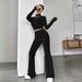 Women's Clothing Spring New Knitted Long Sleeved Suit Hooded Sweater Loose Trousers Two Piece Suit_ecoleips.com