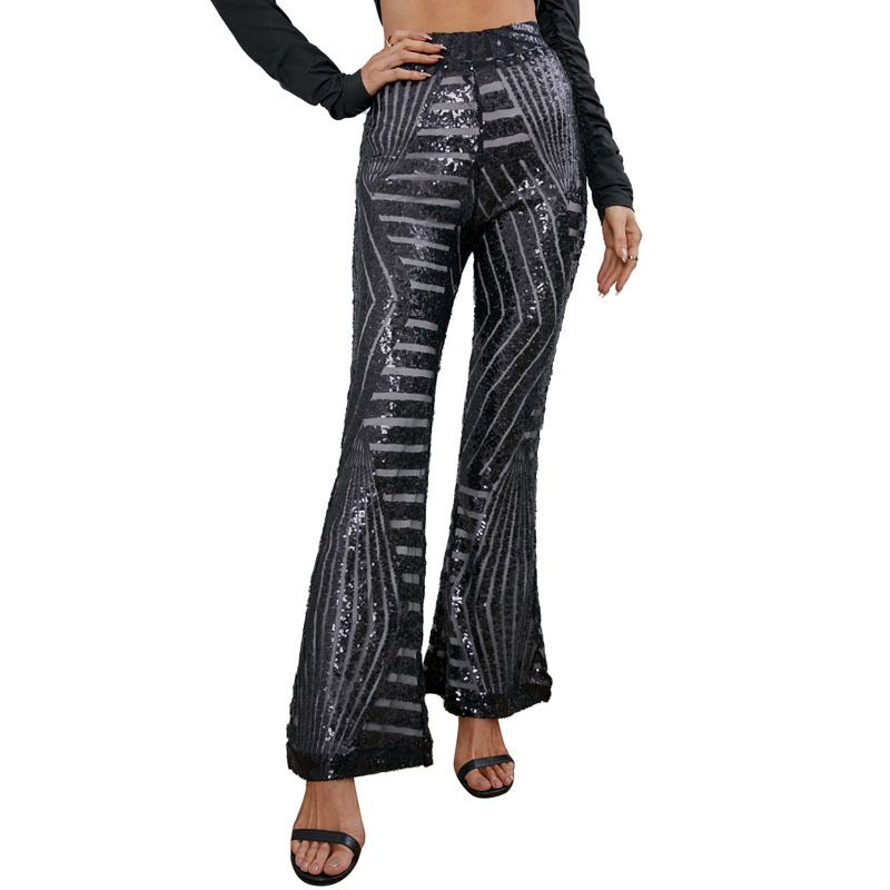 Women's casual pants sequin wide legs new high-waisted fashion women's pants_ecoleips.com