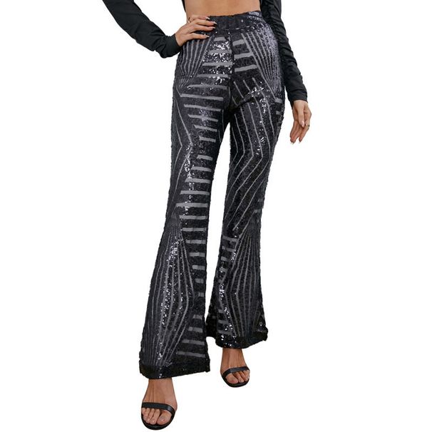 Women's casual pants sequin wide legs new high-waisted fashion women's pants_ecoleips.com