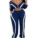 Trendy Contrast-Color Stripe Pantsuit Set – Women’S Zip-Up Batwing Sleeve Top & Wide-Leg Trousers (Office-To-Weekend Versatile Outfit)_ecoleips.com