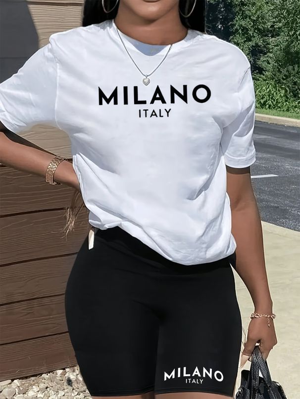 Summer Women's Casual Fashion Letter Printed Loose T-shirt+shorts Two-piece Sportswear Suitable For Daily Wear-110_ecoleips.com