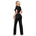 Summer New Women's Polo Collar Color Block Two Piece Set Ribbed Knit Short Top High Waisted Wide Leg Pants_ecoleips.com