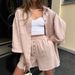Casual Temperament New Women's Clothing Solid Color Cardigan Breasted Top Fashion Shorts Two-piece Set_ecoleips.com